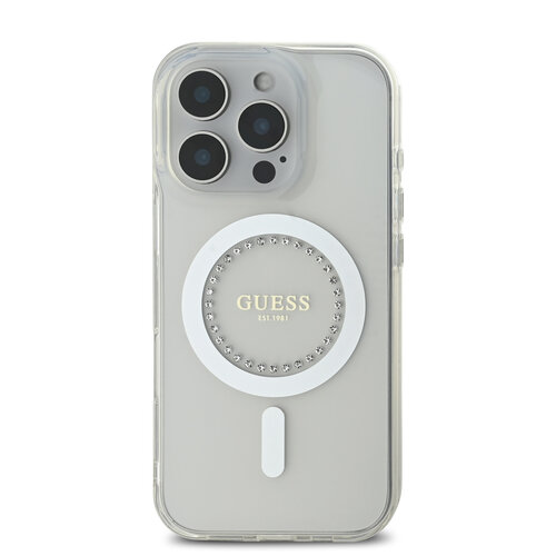 Guess Guess iPhone 16 Pro Max Back cover coque Magsafe IML Rhinestones - Blanc