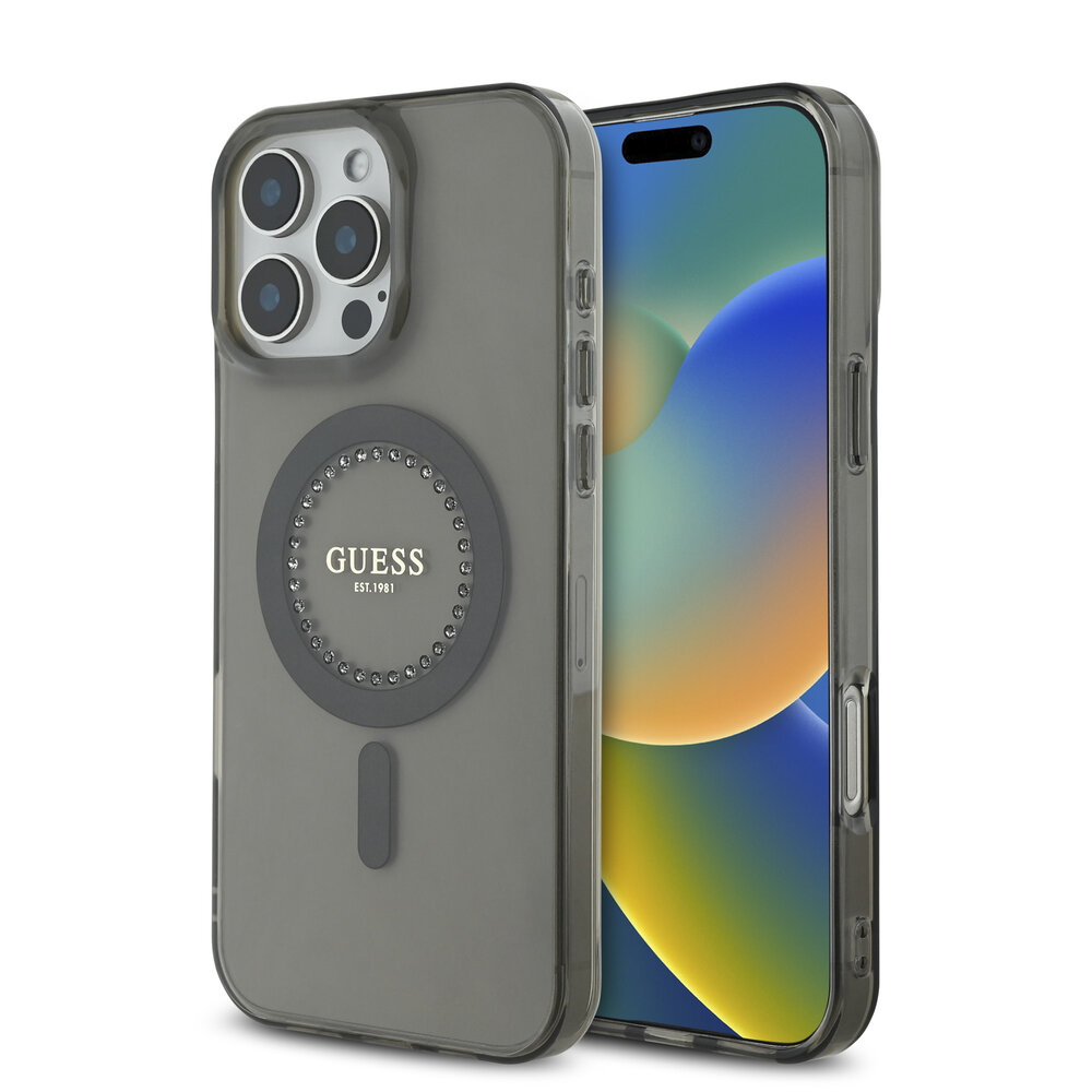 Guess Guess iPhone 16 Pro Max Back cover coque Magsafe IML Rhinestones - Noir Guess Guess iPhone 16 Pro Max Back cover coque Magsafe IML Rhinestones - Noir