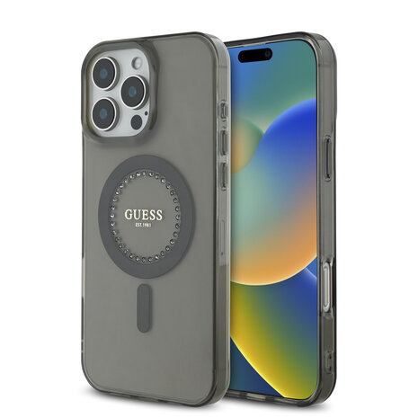 Guess Guess iPhone 16 Pro Max Back cover coque Magsafe IML Rhinestones - Noir Guess Guess iPhone 16 Pro Max Back cover coque Magsafe IML Rhinestones - Noir