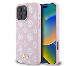Guess Guess iPhone 16 Pro Max Back-Cover hul - Magsafe PU peony script - Rosa Guess Guess iPhone 16 Pro Max Back-Cover hul - Magsafe PU peony script - Rosa