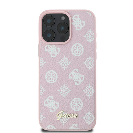 Guess Guess iPhone 16 Pro Max Backcover hoesje Magsafe PU peony script - Roze Guess Guess iPhone 16 Pro Max Backcover hoesje Magsafe PU peony script - Roze