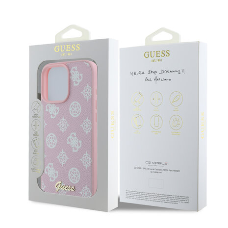 Guess Guess iPhone 16 Pro Max Back cover coque Magsafe PU peony script - Rose Guess Guess iPhone 16 Pro Max Back cover coque Magsafe PU peony script - Rose