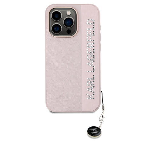 Karl Lagerfeld Karl Lagerfeld iPhone 16 Pro Backcover hoesje Saffiano rhinestones and charm - Roze Karl Lagerfeld Karl Lagerfeld iPhone 16 Pro Backcover hoesje Saffiano rhinestones and charm - Roze