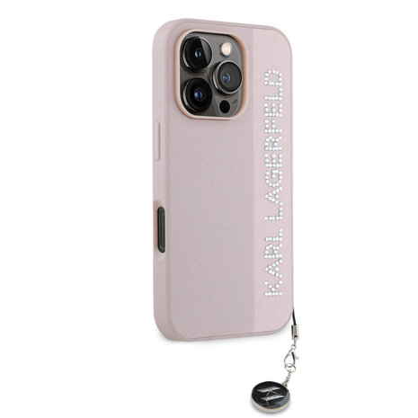 Karl Lagerfeld Karl Lagerfeld iPhone 16 Pro Back-Cover hul - Saffiano rhinestones and charm - Rosa Karl Lagerfeld Karl Lagerfeld iPhone 16 Pro Back-Cover hul - Saffiano rhinestones and charm - Rosa