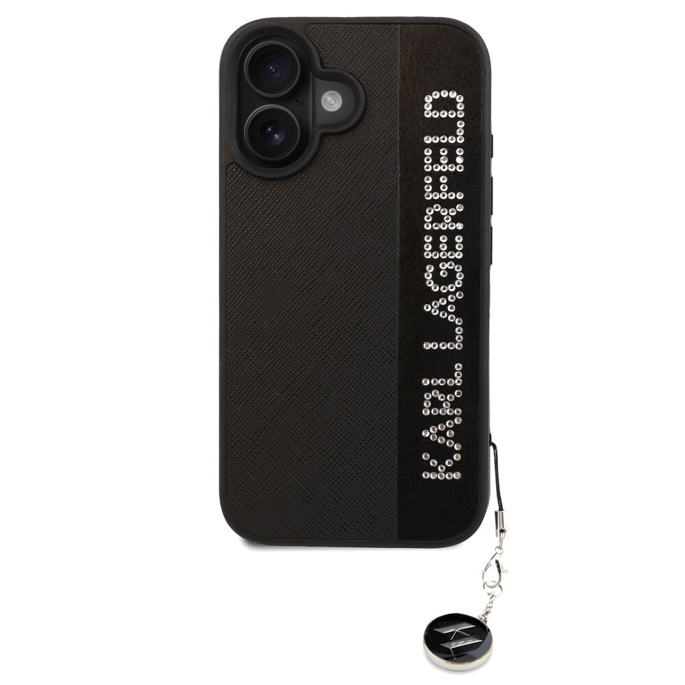 Karl Lagerfeld Karl Lagerfeld iPhone 16 Back-Cover hul - Saffiano rhinestones and charm - Schwarz Karl Lagerfeld Karl Lagerfeld iPhone 16 Back-Cover hul - Saffiano rhinestones and charm - Schwarz