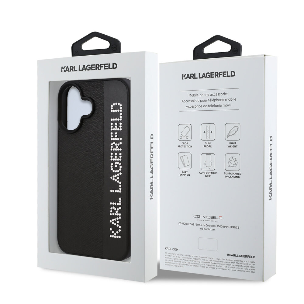 Karl Lagerfeld Karl Lagerfeld iPhone 16 Back-Cover hul - Saffiano rhinestones and charm - Schwarz Karl Lagerfeld Karl Lagerfeld iPhone 16 Back-Cover hul - Saffiano rhinestones and charm - Schwarz