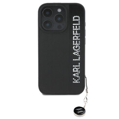 Karl Lagerfeld iPhone 16 Pro Max Back cover case - Saffiano rhinestones and charm - Black