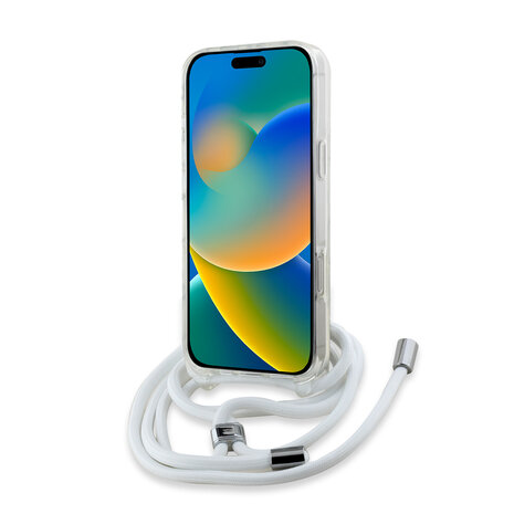 Karl Lagerfeld Karl Lagerfeld iPhone 16 Pro Backcover hoesje Magsafe IML KC heads - cord - Transparant Karl Lagerfeld Karl Lagerfeld iPhone 16 Pro Backcover hoesje Magsafe IML KC heads - cord - Transparant