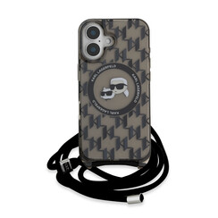 Karl Lagerfeld iPhone 16 Back-Cover hul - Magsafe IML KC heads - cord - Schwarz