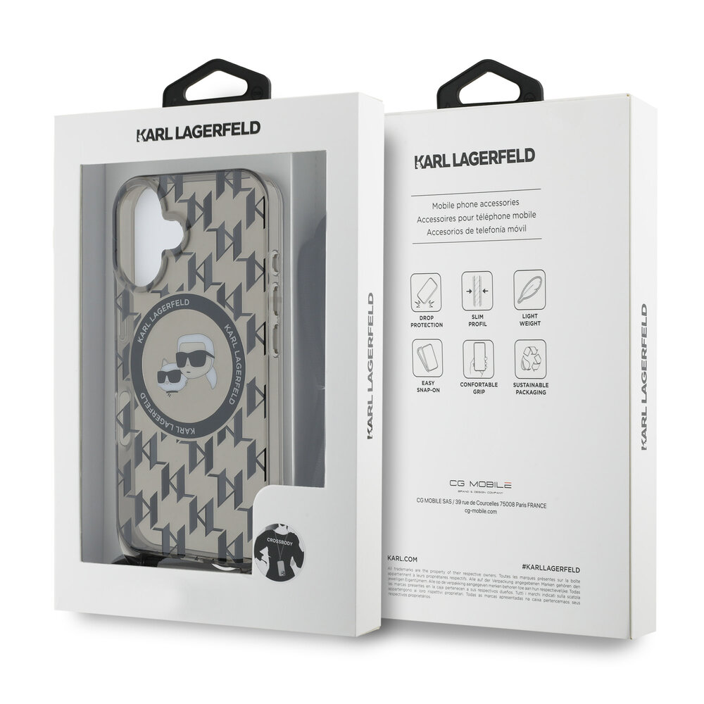 Karl Lagerfeld Karl Lagerfeld iPhone 16 Backcover hoesje Magsafe IML KC heads - cord - Zwart Karl Lagerfeld Karl Lagerfeld iPhone 16 Backcover hoesje Magsafe IML KC heads - cord - Zwart