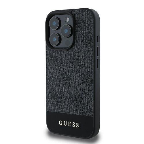 Guess Guess iPhone 16 Pro Back cover case - Magsafe - 4G PU Leather - Bottom Stripe - Grey