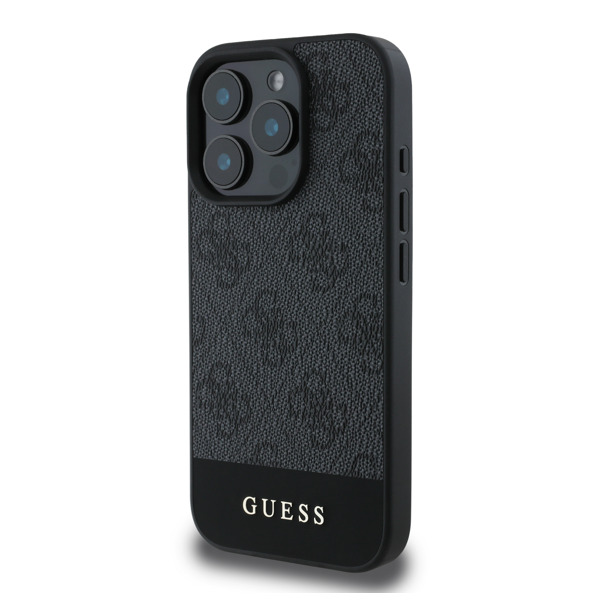 Guess Guess iPhone 16 Pro Backcover hoesje - Magsafe - 4G PU Leather - Bottom Stripe - Grijs, foto 2 van 6