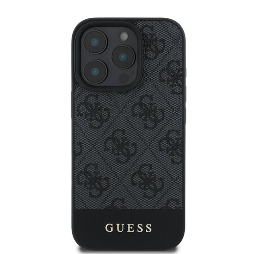 Guess Guess iPhone 16 Pro Backcover hoesje - Magsafe - 4G PU Leather - Bottom Stripe - Grijs