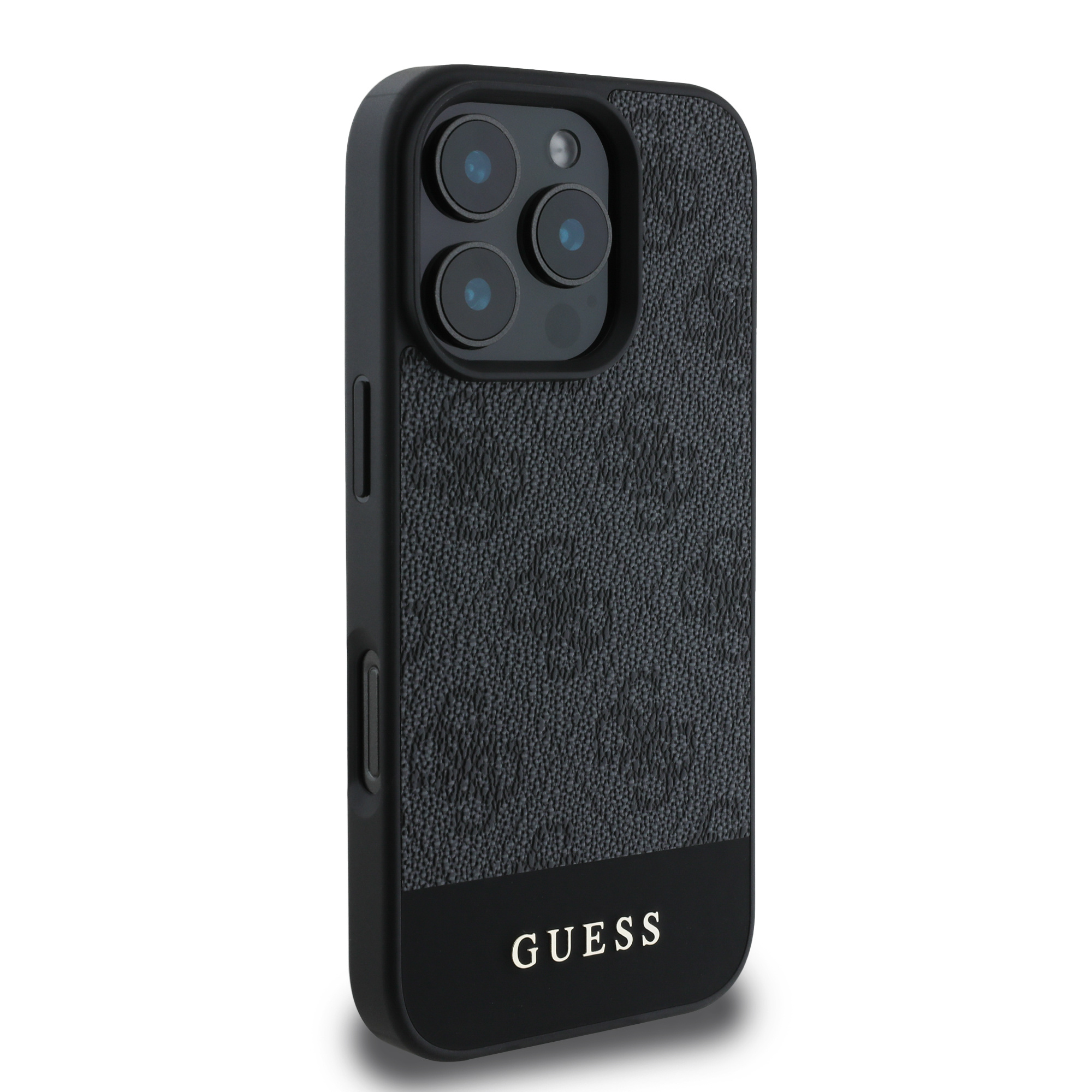 Guess Guess iPhone 16 Pro Backcover hoesje - Magsafe - 4G PU Leather - Bottom Stripe - Grijs, foto 4 van 6