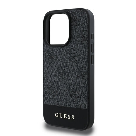 Guess Guess iPhone 16 Pro Backcover hoesje - Magsafe - 4G PU Leather - Bottom Stripe - Grijs