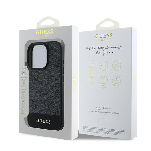 Guess Guess iPhone 16 Pro Back cover case - Magsafe - 4G PU Leather - Bottom Stripe - Grey