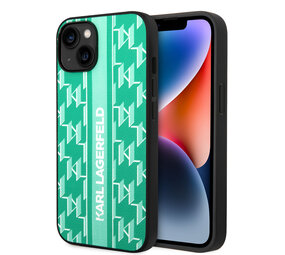 Karl Lagerfeld Karl Lagerfeld iPhone 14 Backcover hoesje - Monogram Stripe - Groen Karl Lagerfeld Karl Lagerfeld iPhone 14 Backcover hoesje - Monogram Stripe - Groen