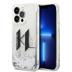 Karl Lagerfeld iPhone 14 Pro Max Backcover hoesje - Glitter KL Logo - Zilver