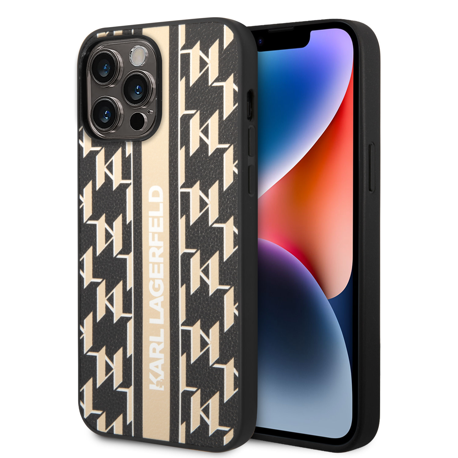 Karl Lagerfeld Karl Lagerfeld iPhone 14 Pro Max Backcover hoesje - Monogram Stripe - Zwart