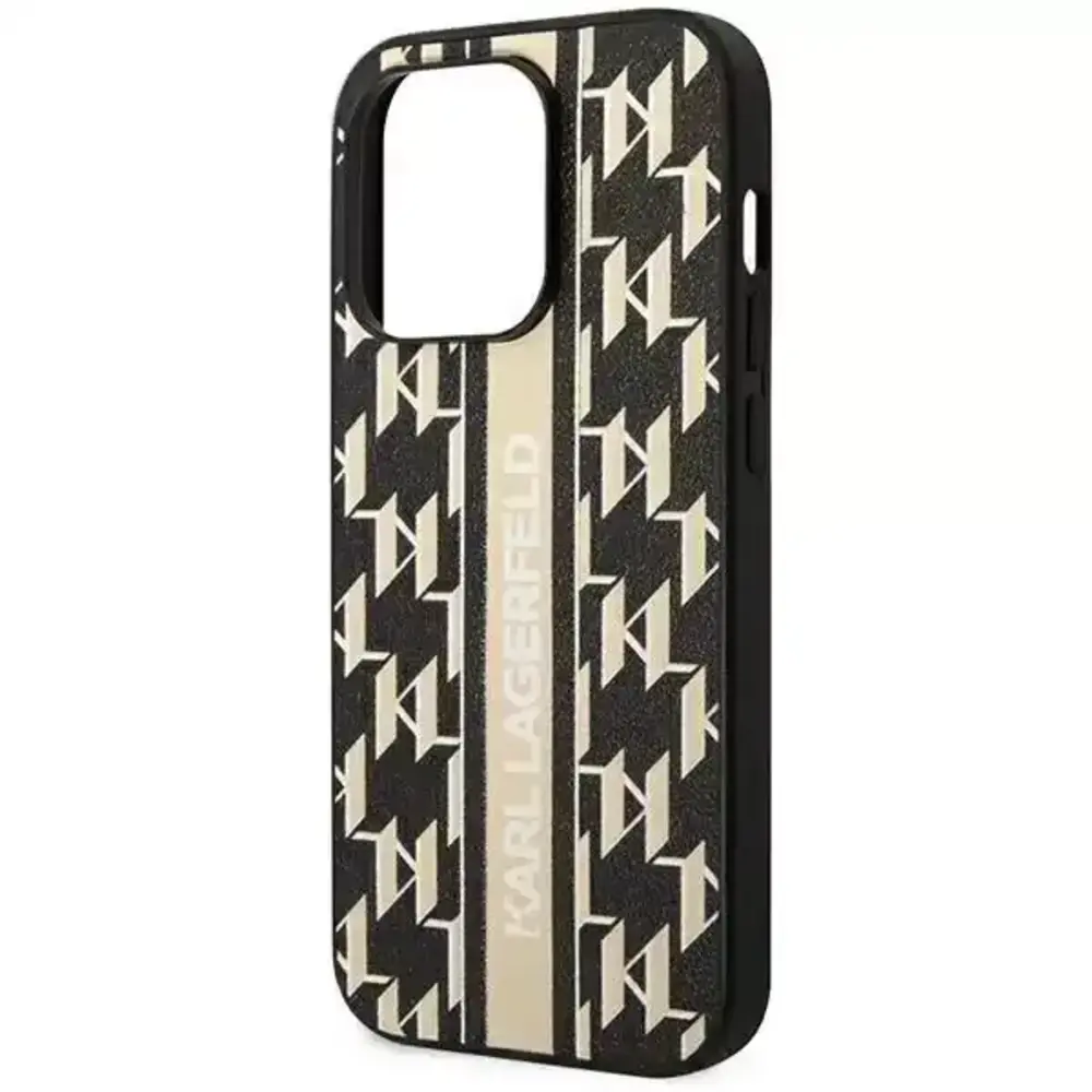 Karl Lagerfeld Karl Lagerfeld iPhone 14 Pro Backcover hoesje - Monogram Stripe - Zwart Karl Lagerfeld Karl Lagerfeld iPhone 14 Pro Backcover hoesje - Monogram Stripe - Zwart