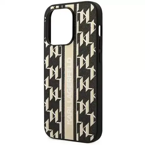 Karl Lagerfeld Karl Lagerfeld iPhone 14 Pro Backcover hoesje - Monogram Stripe - Zwart Karl Lagerfeld Karl Lagerfeld iPhone 14 Pro Backcover hoesje - Monogram Stripe - Zwart
