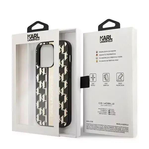 Karl Lagerfeld Karl Lagerfeld iPhone 14 Pro Backcover hoesje - Monogram Stripe - Zwart, foto 4 van 5