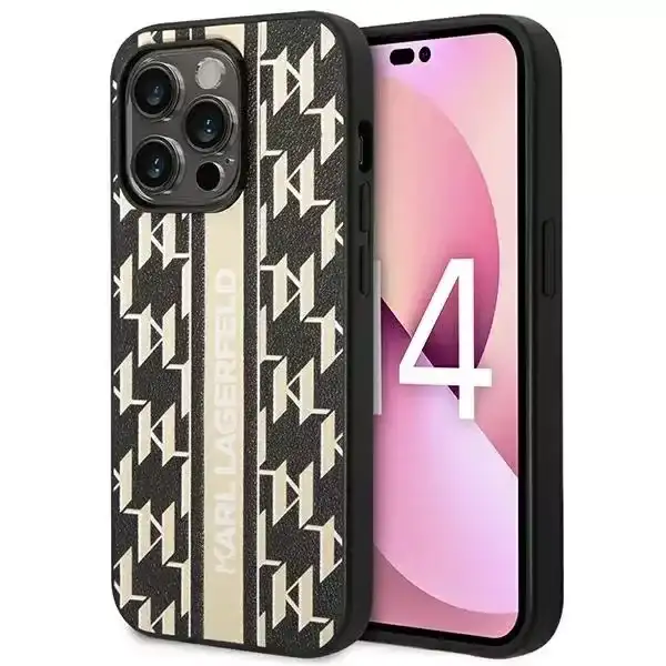 Karl Lagerfeld Karl Lagerfeld iPhone 14 Pro Backcover hoesje - Monogram Stripe - Zwart