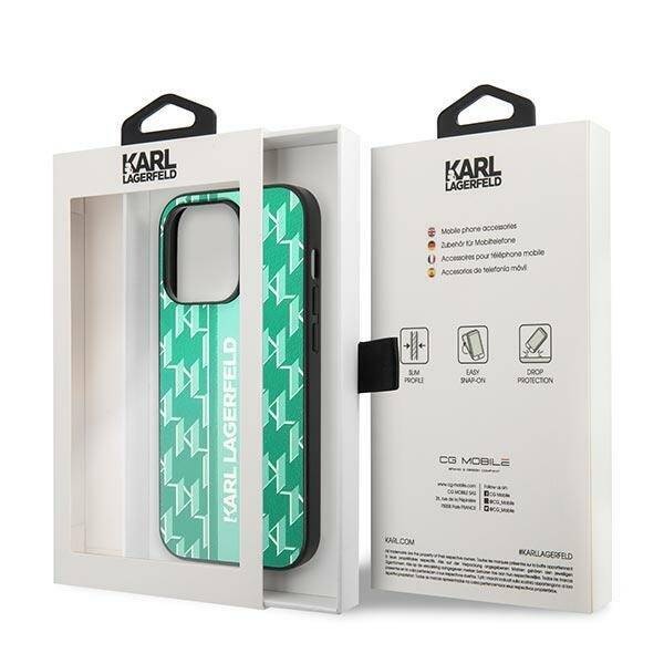 Karl Lagerfeld Karl Lagerfeld iPhone 14 Pro Backcover hoesje - Monogram Stripe - Groen, foto 4 van 5