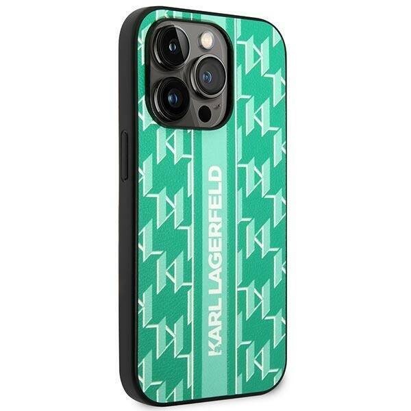 Karl Lagerfeld Karl Lagerfeld iPhone 14 Pro Backcover hoesje - Monogram Stripe - Groen, foto 3 van 5