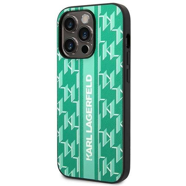 Karl Lagerfeld Karl Lagerfeld iPhone 14 Pro Backcover hoesje - Monogram Stripe - Groen, foto 2 van 5