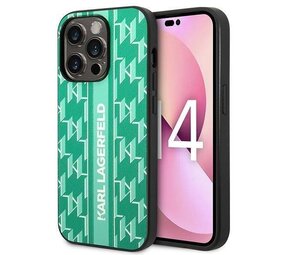 Karl Lagerfeld Karl Lagerfeld iPhone 14 Pro Backcover hoesje - Monogram Stripe - Groen Karl Lagerfeld Karl Lagerfeld iPhone 14 Pro Backcover hoesje - Monogram Stripe - Groen