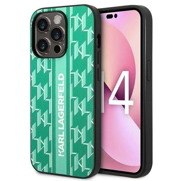 Karl Lagerfeld Karl Lagerfeld iPhone 14 Pro Backcover hoesje - Monogram Stripe - Groen