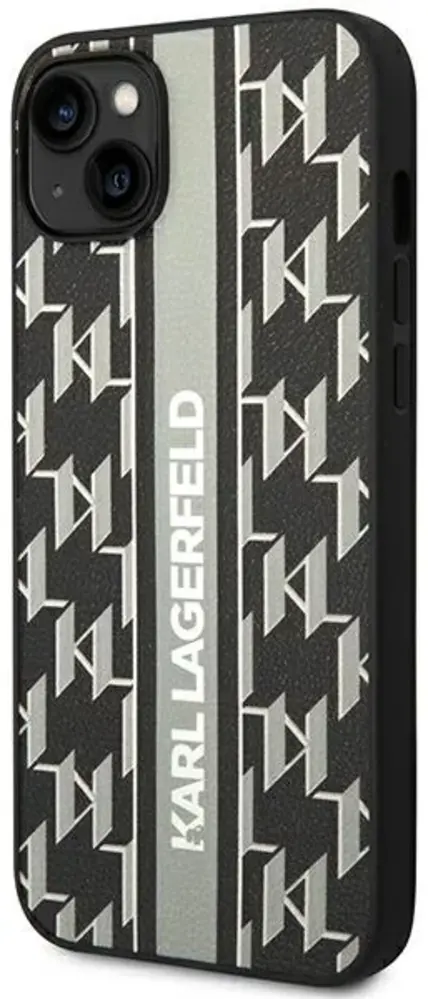 Karl Lagerfeld Karl Lagerfeld iPhone 14 Plus Backcover hoesje - Monogram Stripe - Zwart Karl Lagerfeld Karl Lagerfeld iPhone 14 Plus Backcover hoesje - Monogram Stripe - Zwart