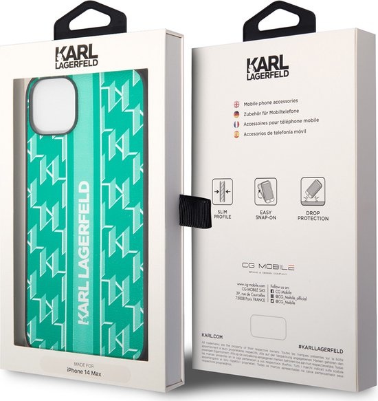Karl Lagerfeld Karl Lagerfeld iPhone 14 Plus Backcover hoesje- Monogram Stripe - Groen, foto 4 van 5