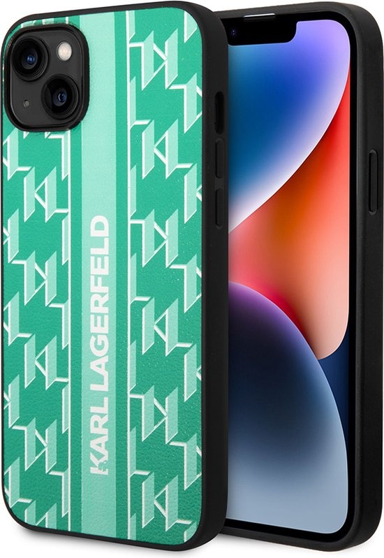 Karl Lagerfeld Karl Lagerfeld iPhone 14 Plus Backcover hoesje- Monogram Stripe - Groen