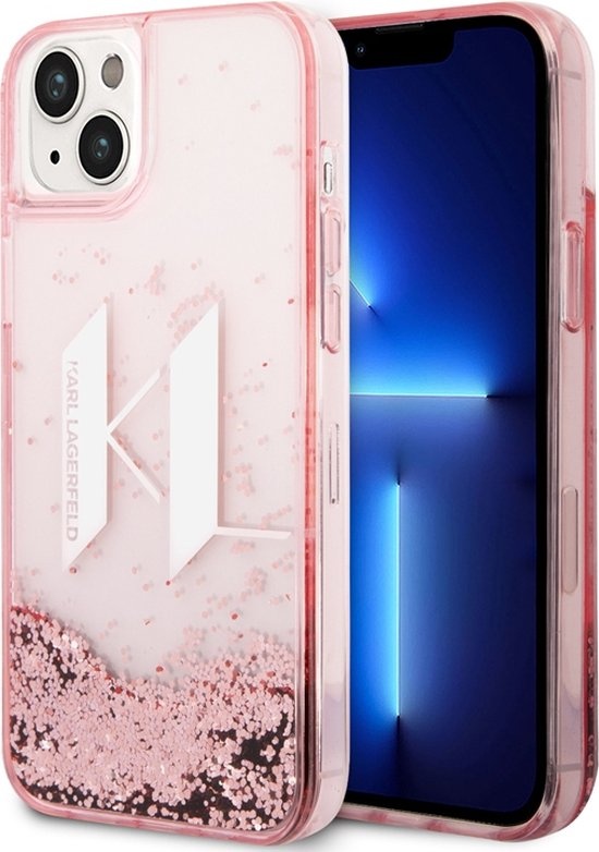 Karl Lagerfeld Karl Lagerfeld iPhone 14 Plus Backcover hoesje- Liquid Glitter - KL - Roze