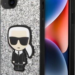 Karl Lagerfeld iPhone 14 Plus Backcover hoesje - Fixed Glitter - Ikonik Karl - Zilver