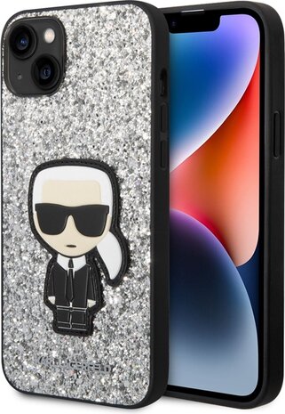 Karl Lagerfeld Karl Lagerfeld iPhone 14 Plus Back cover case - Fixed Glitter - Ikonik Karl - Silver Karl Lagerfeld Karl Lagerfeld iPhone 14 Plus Back cover case - Fixed Glitter - Ikonik Karl - Silver