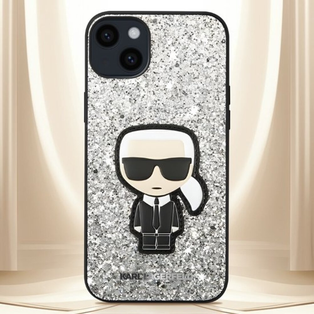 Karl Lagerfeld Karl Lagerfeld iPhone 14 Plus Back cover case - Fixed Glitter - Ikonik Karl - Silver Karl Lagerfeld Karl Lagerfeld iPhone 14 Plus Back cover case - Fixed Glitter - Ikonik Karl - Silver