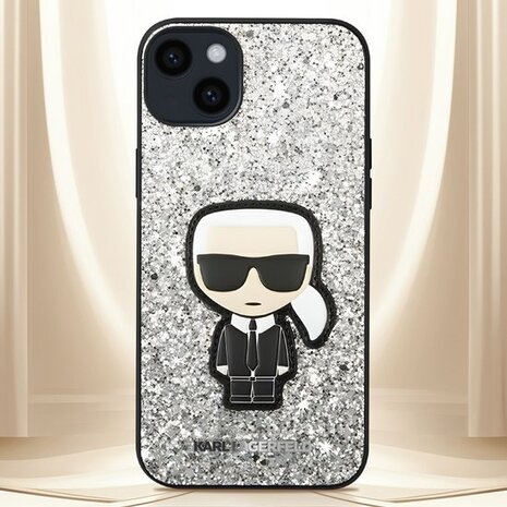 Karl Lagerfeld Karl Lagerfeld iPhone 14 Plus Back cover case - Fixed Glitter - Ikonik Karl - Silver Karl Lagerfeld Karl Lagerfeld iPhone 14 Plus Back cover case - Fixed Glitter - Ikonik Karl - Silver