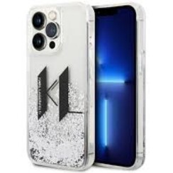 Karl Lagerfeld iPhone 14 Pro Backcover hoesje - Glitter KL Logo - Zilver