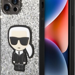 Karl Lagerfeld iPhone 14 Pro Back cover case - Liquid Glitter - Karl -  Silver