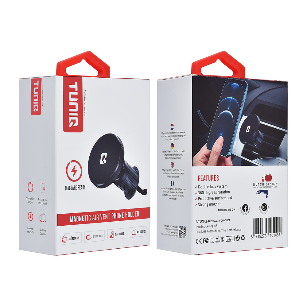 TUNIQ TUNIQ Telefoonhouder auto magnectic airvent - Zwart, foto 3 van 3