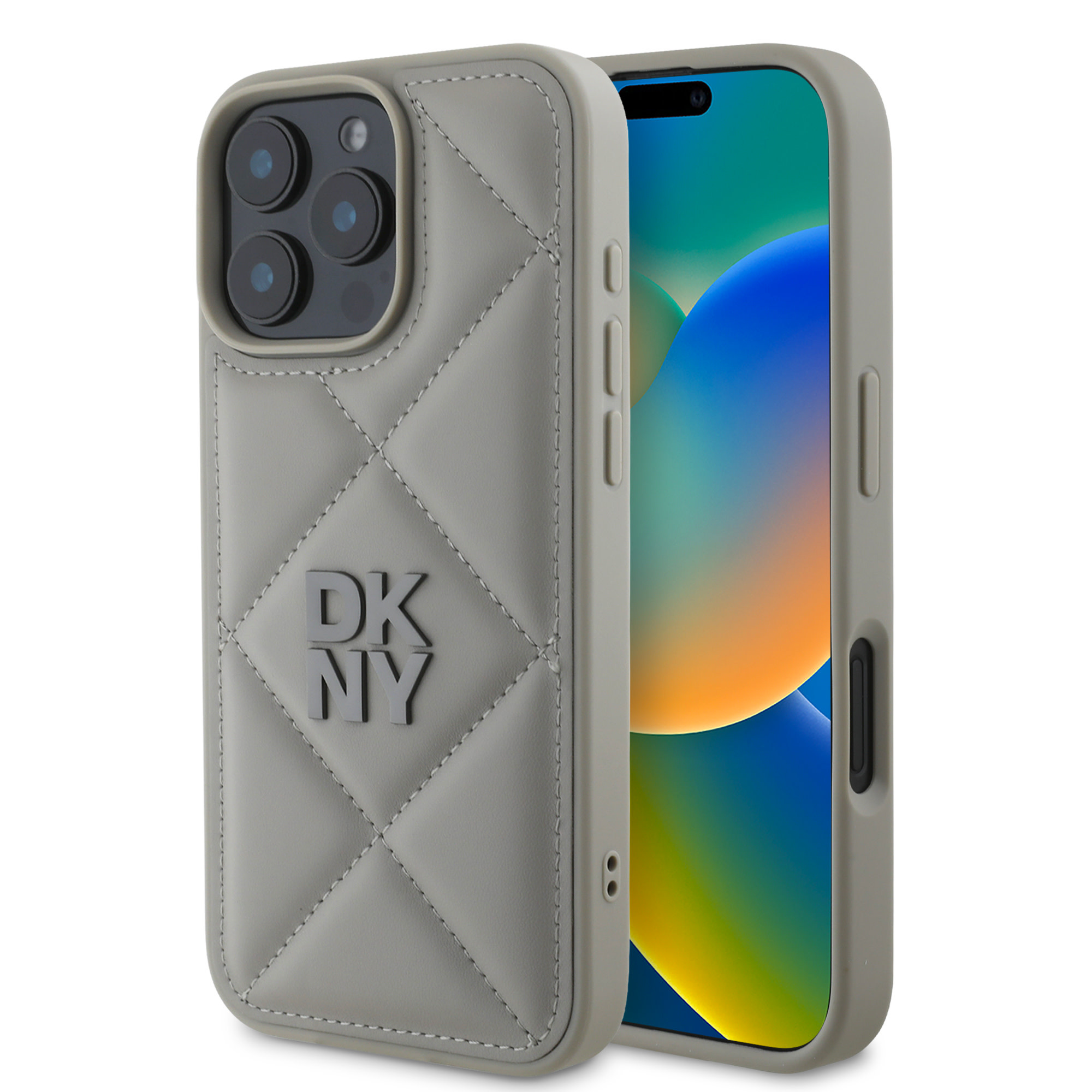 DKNY DKNY iPhone 16 Pro Max Backcover hoesje PU Leather Quilted Stack Logo - Zwart