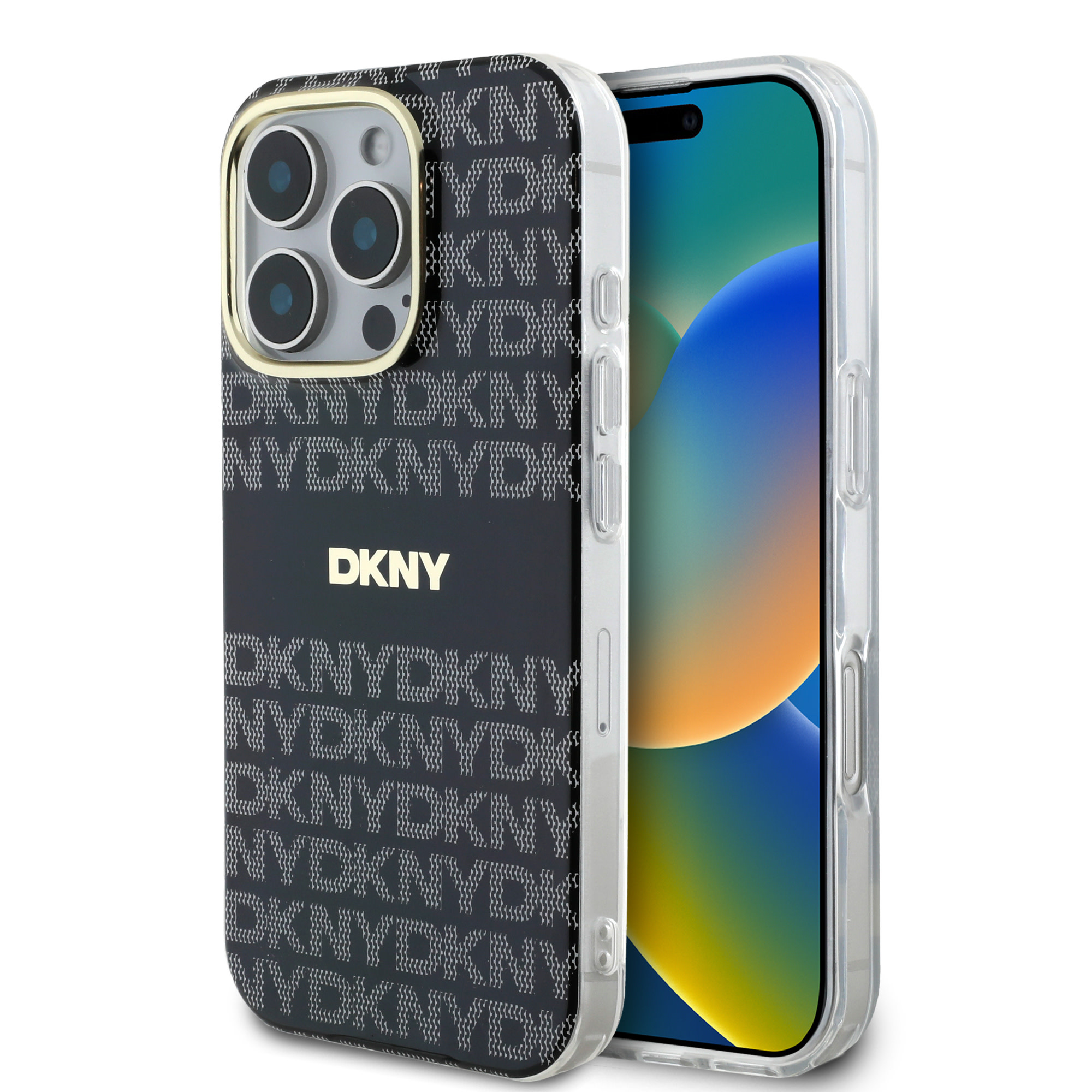 DKNY DKNY iPhone 16 Pro Backcover hoesje PC/TPU Repeat Pattern Tonal Stripe Magsafe - Zwart