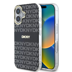 DKNY iPhone 16 Back cover case - PC/TPU Repeat Pattern Tonal Stripe Magsafe - Black