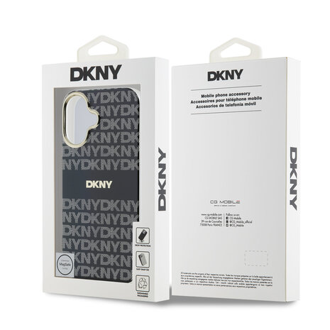 DKNY DKNY iPhone 16 Back cover case - PC/TPU Repeat Pattern Tonal Stripe Magsafe - Black DKNY DKNY iPhone 16 Back cover case - PC/TPU Repeat Pattern Tonal Stripe Magsafe - Black