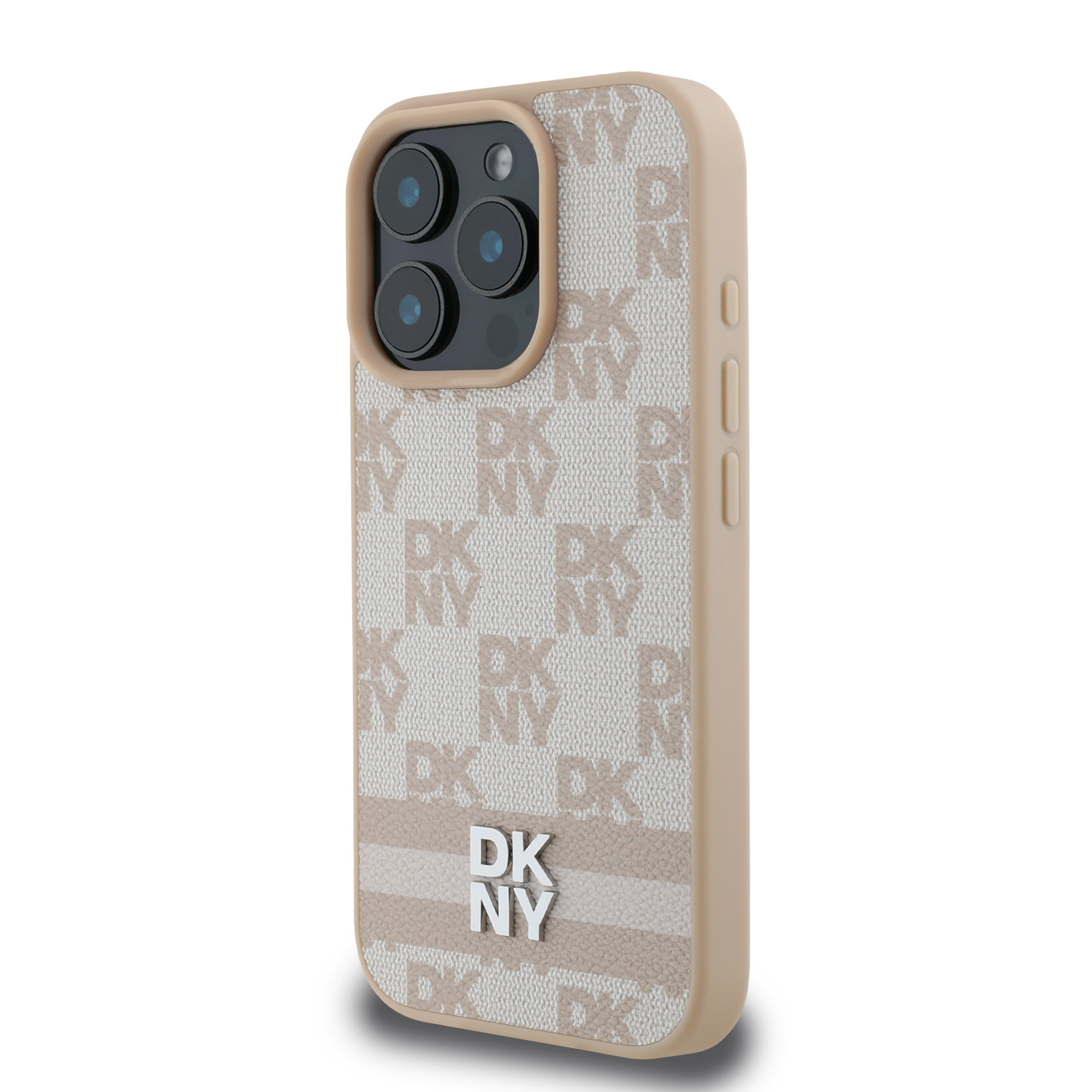 DKNY DKNY iPhone 16 Pro Backcover hoesje PU Leather Checkered Pattern and Stripe - Roze, foto 2 van 6