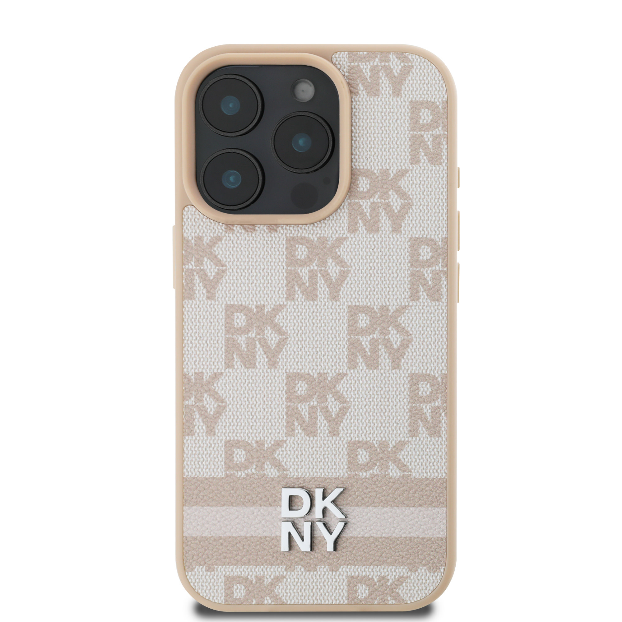 DKNY DKNY iPhone 16 Pro Backcover hoesje PU Leather Checkered Pattern and Stripe - Roze, foto 3 van 6