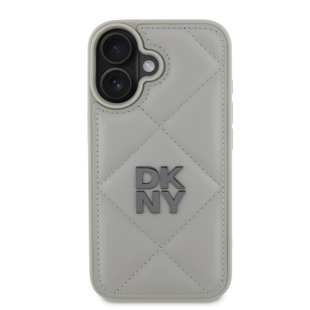 DKNY DKNY iPhone 16 Back-Cover hul - PU Leather Quilted Stack Logo - Grau DKNY DKNY iPhone 16 Back-Cover hul - PU Leather Quilted Stack Logo - Grau